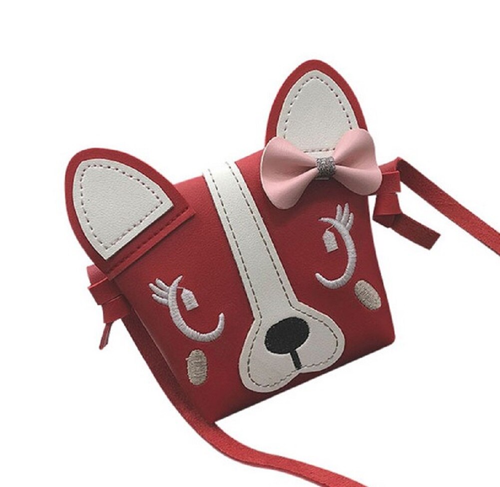 Mini Schoudertas Pu Leer Leuke Hond Strik Kinderen Meisjes Casual Messenger Bags: Rood