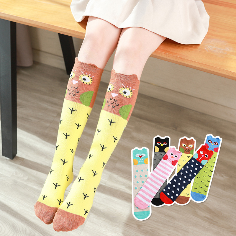 spring and autumn Cartoon Children&#39;s Stockings Striped Polka Dot Owl Animal Socks Boys and Girls Knee Socks