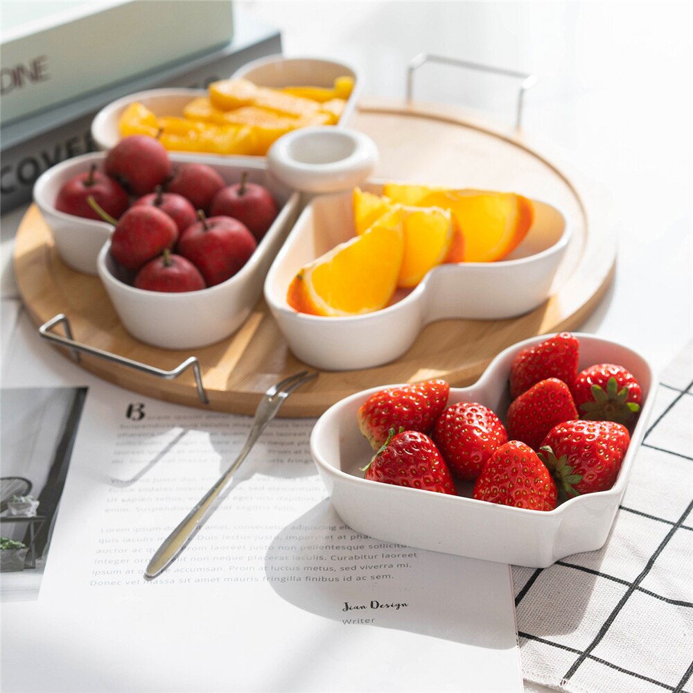 Ceramic Appetizer Condiment Serving Tray Platter Porcelain Dishes Wood Tray Ramekins Dipping Cups Sauce Dish Plate Dessert Bowls