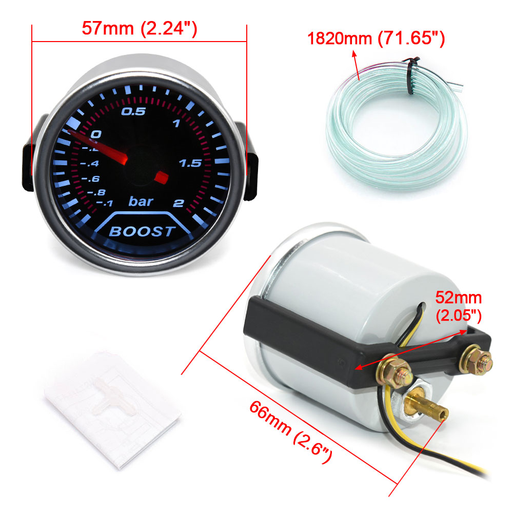 2 &quot;52Mm Auto Turbodrukmeter Turbo Manometer Bar Psi Rook Lens Wit Backight Turbo Gauge Boost Sensor houder Cup Voor Auto 12V