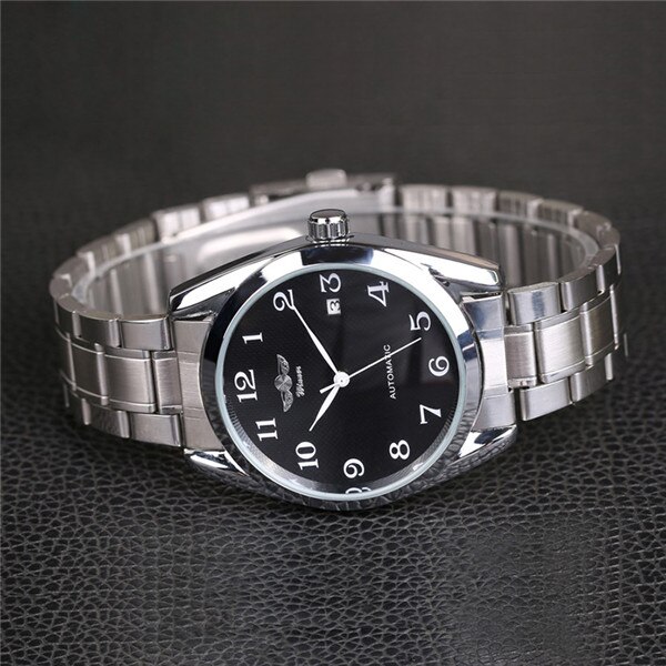 Top de luxe hommes automatique montres mécaniques en acier inoxydable homme d'affaires montre homme horloge montre-bracelet: Black