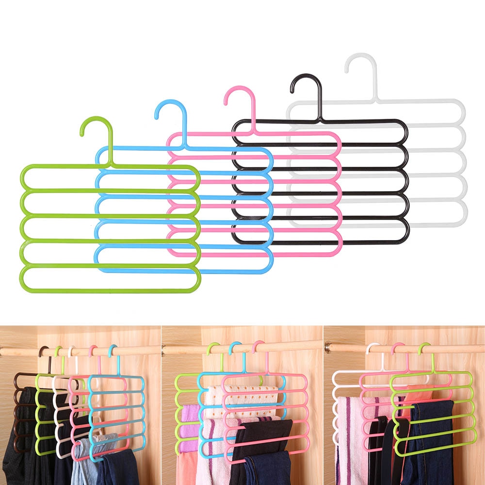 Kleur Antislip Multi-layer Broek Rack Multifunctionele Garderobe 5 Layer Hangende Broek Hangers Kledingkast Broek rack
