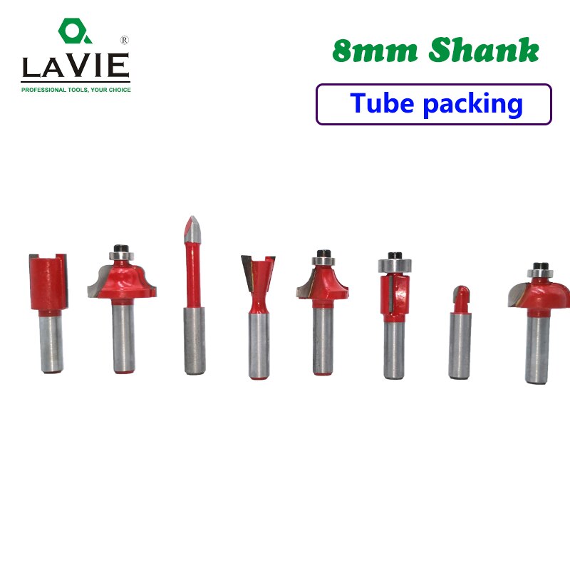 Lavie 8 Stuks 8 Mm Frezen Set Trimmen Flush Bit Rechte Frees Voor Hout Bit Tungsten Carbide Houtbewerking sets 02006-8: Tube Packing