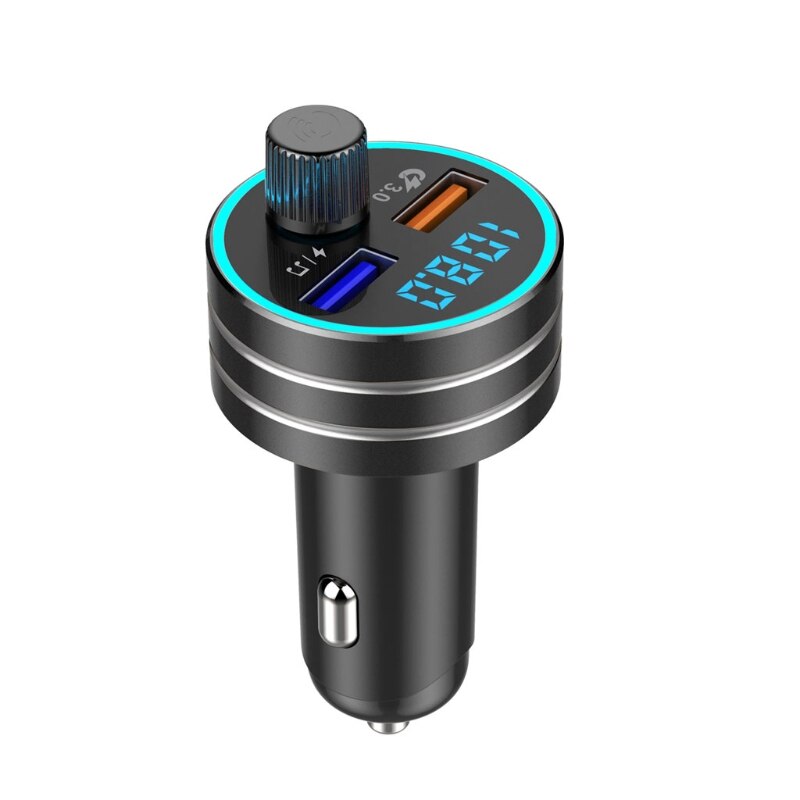 Bluetooth 5.0 auto  mp3 speler handsfree autokit usb autolader snel opladen 3.0 dubbele usb mobiele auto telefoonlader fm-zender: Zwart