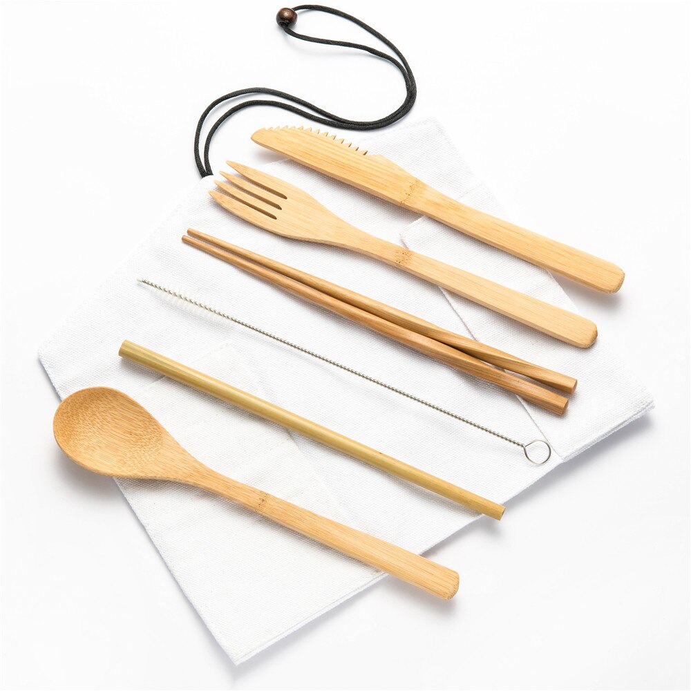 Eco-vriendelijke Reizen Herbruikbare Draagbare Bamboe Bestek Set Lepel Vork Eetstokje Sets 6 stks/set Straw Keuken Voedsel Servies Set