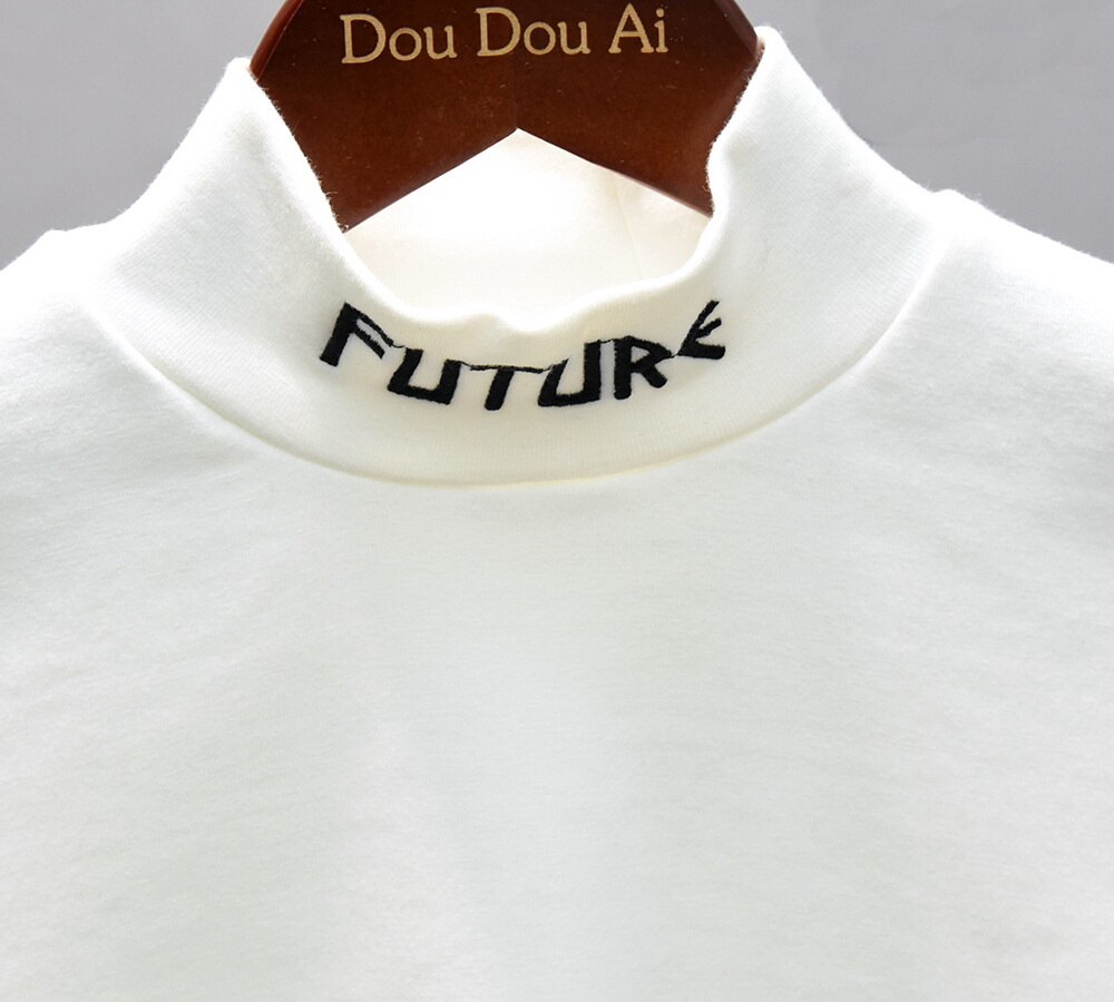 T-shirt à manches longues pour garçon, en coton, avec col haut brodé, d'automne