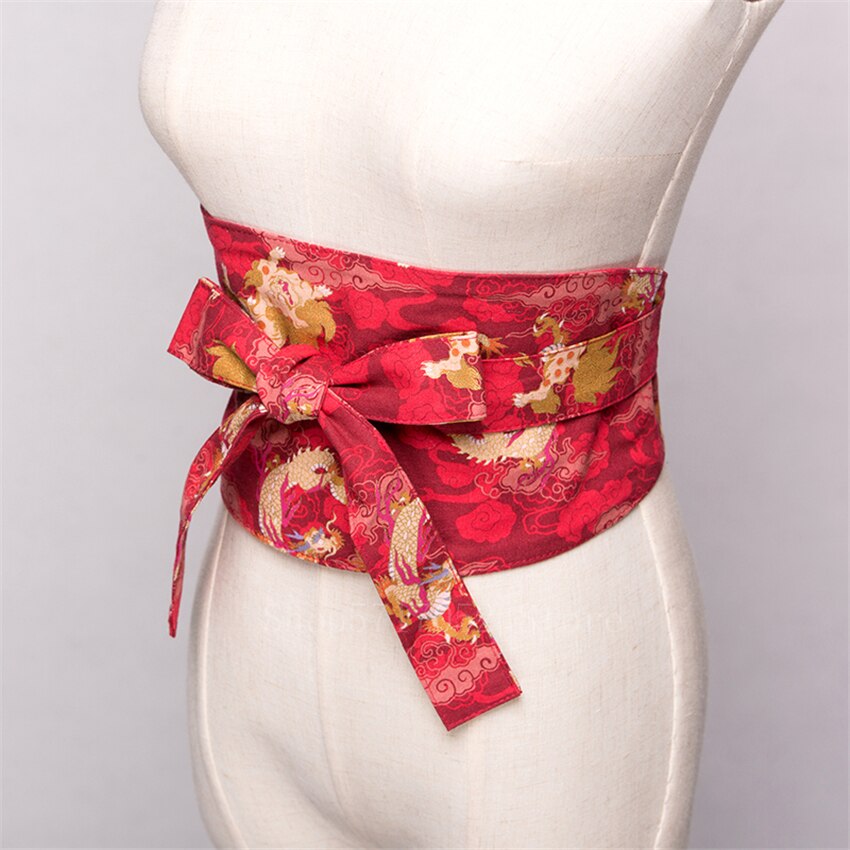 Japanse traditionele kimono riem retro harajuku kanagawa bloemenprint tailleband etnische cummerbunds vrouw yukata strik obi