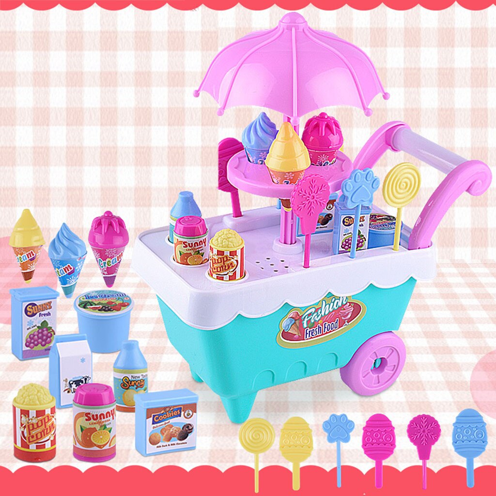 Children's play house ice cream cart toys simulation ice cream candy cart toy girl set role playing Education Hobby Funny