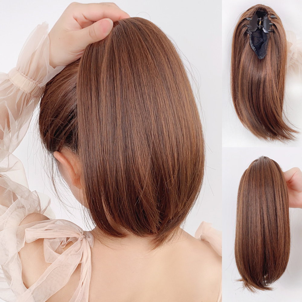 Pelucas sintéticas con Clip de cola de caballo recta corta de 38cm para mujeres extensiones de cabello de cola de caballo falsas ligeramente deformadas y esponjosas naturales