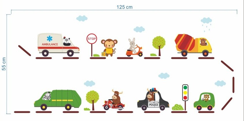 Cartoon Car Road Track Wall Stickers for Kids room Living room Bedroom Background Wall Decor Art Mural: 125