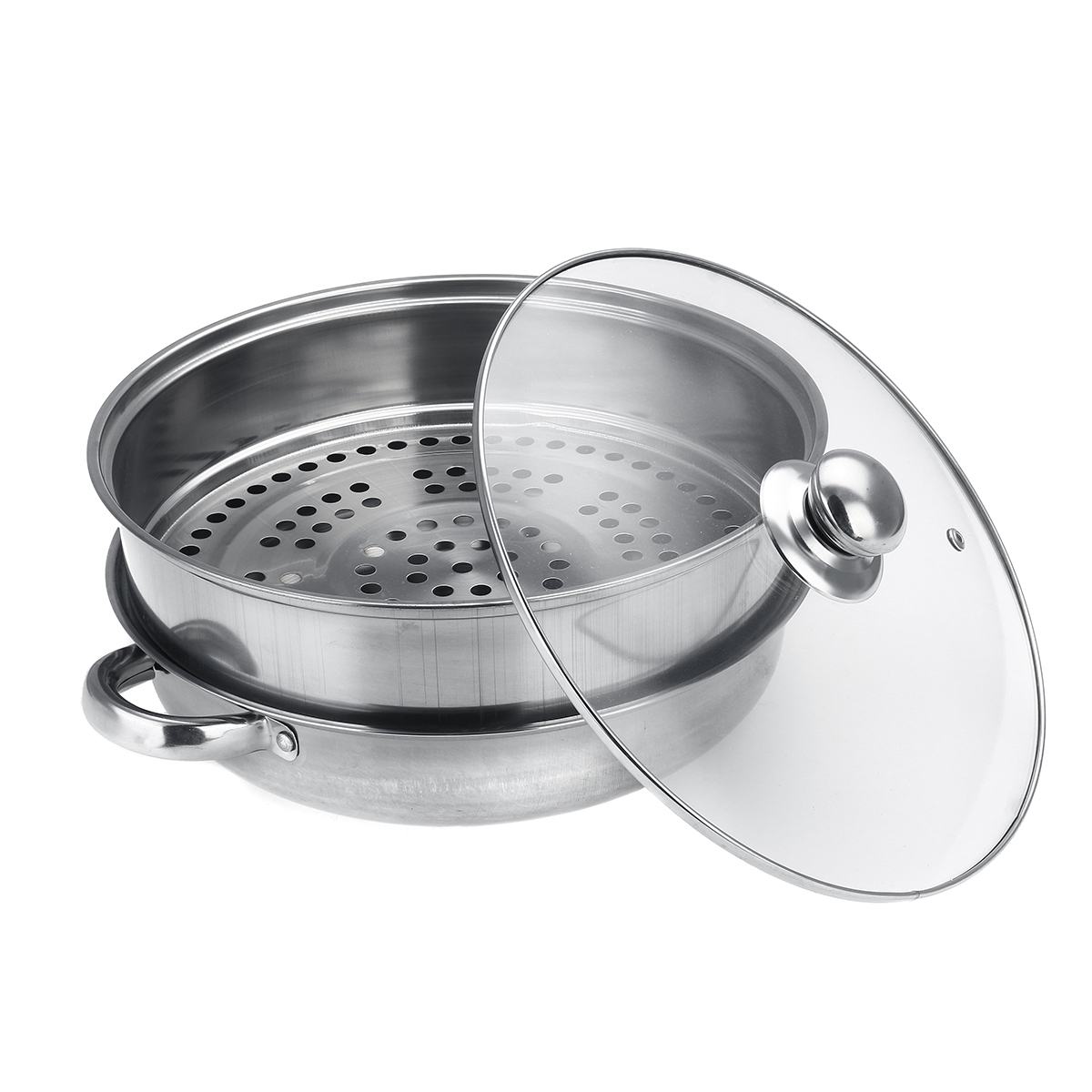 3 Layer Stainless Steel Pots Stockpot Hotpot Induction Steaming Food Steamer Pan Cookware Household Cooking Pot Steamer Cooker: 2 layers no handle