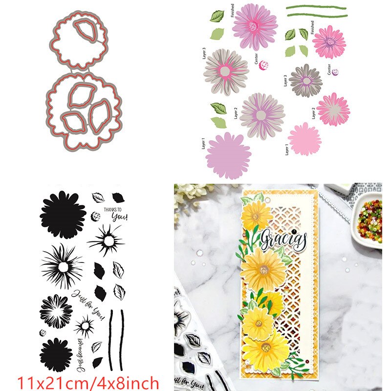 Layered Florals Winter Bouquet Fragrant Blooms Fresh Flowers Clear Stamps Dies Set for DIY Scrapbooking Cards Crafts: 6 / Only Stamps