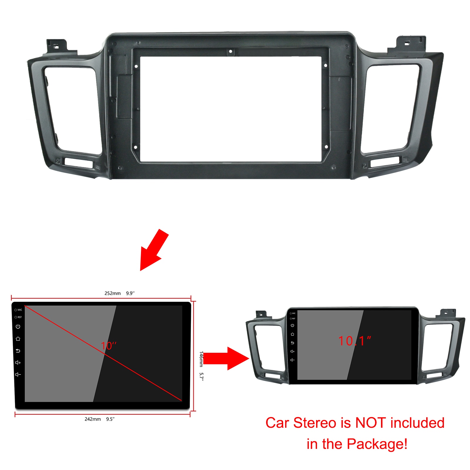Salpicadero de coche 2din para Toyota RAV4 Panel de instalación doble Din coche DVD marco para 10 pulgadas ESTÉREO