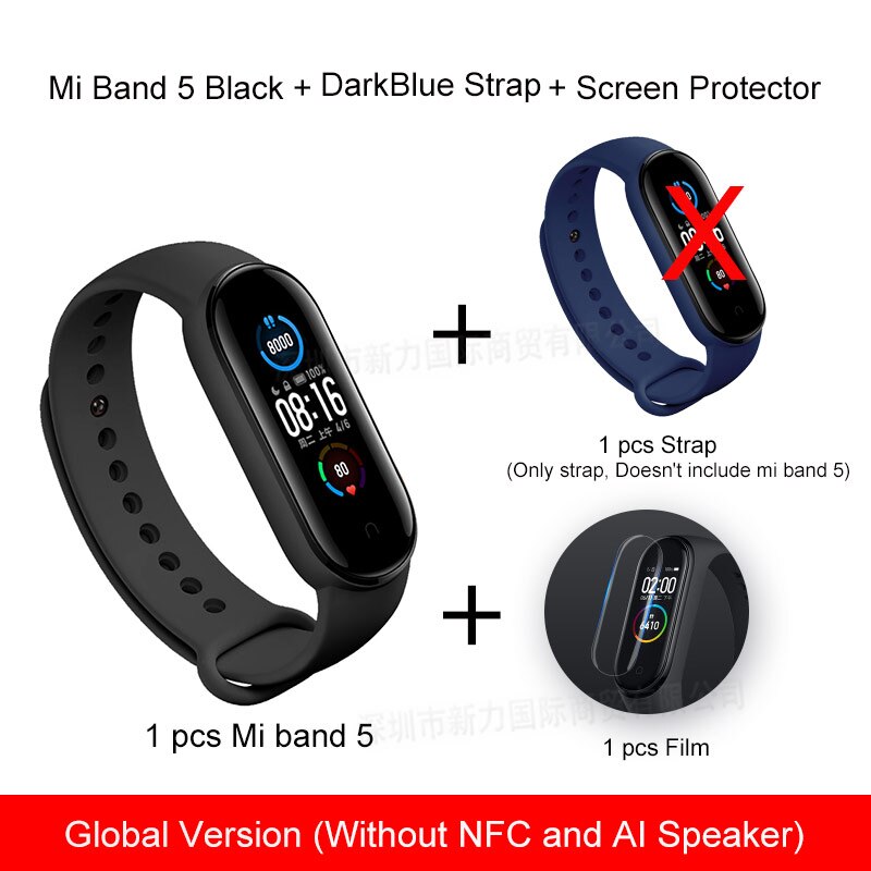 Xiaomi Miband 5 Smart Wristbands Sports 24hour Heart Rate Monitoring Magnetic Charging Large Color Screen 5ATM Waterproof band 5: GL Darkblue