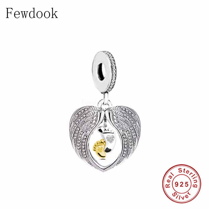Originales Charme-Armbinde mit 925 silbernen engelsflügeln und babyfußperlen, Ideal als erinnerungsstück für frauen 2022