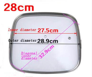 16-32cm køkkengrej forstærket firkantet glaslåg hærdet woklåg pyrex glas rundt kogepande låg med knop premium pande låg: 28cm
