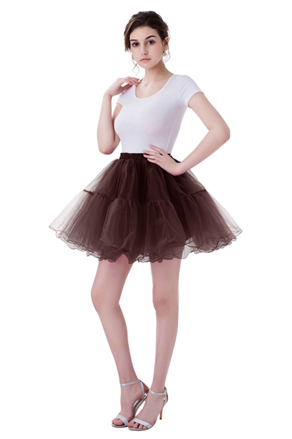 Jupon court Tutu en Tulle pour femmes, jupe-sous-jupe en maille plissée, robes de danse de Ballet, , en Stock: Marron