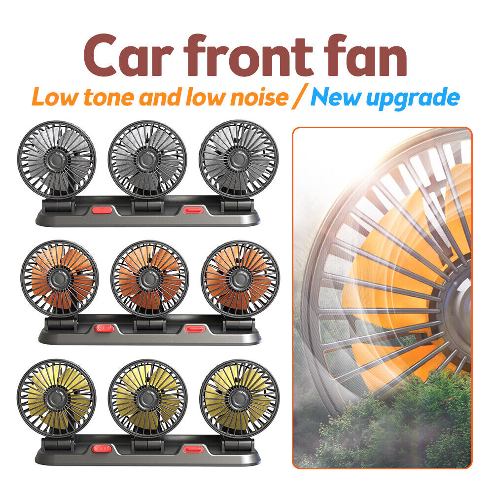 Ventilador automotriz de 12v para coche, dispositivo de ventilación ajustable de 360 °, 3 cabezales, poco ruido, multifuncional, tarjeta de estacionamiento temporal