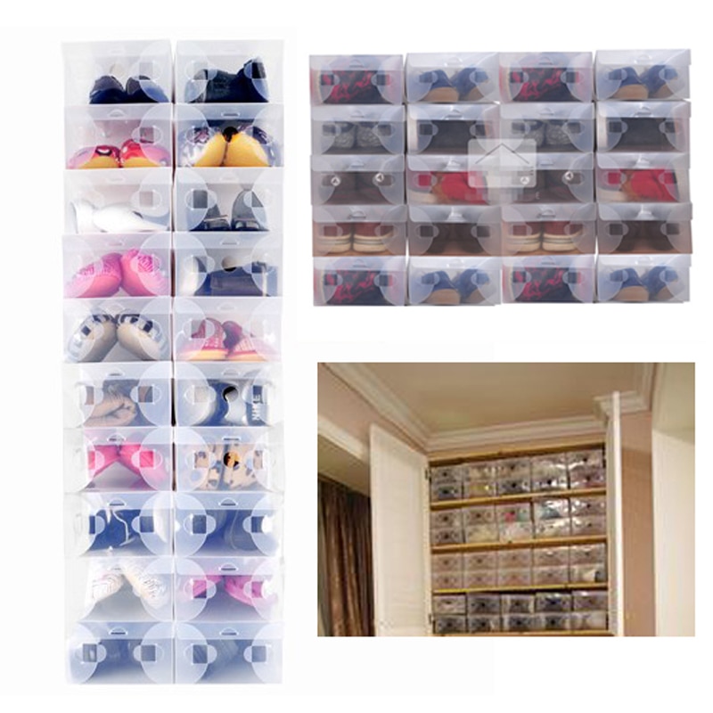 20 stuks doorzichtige opvouwbare plastic opbergdozen voor schoenen, stapelbare organizer de zapatos, schoenendoos, plastic schoenendoos, schoenenorganizer