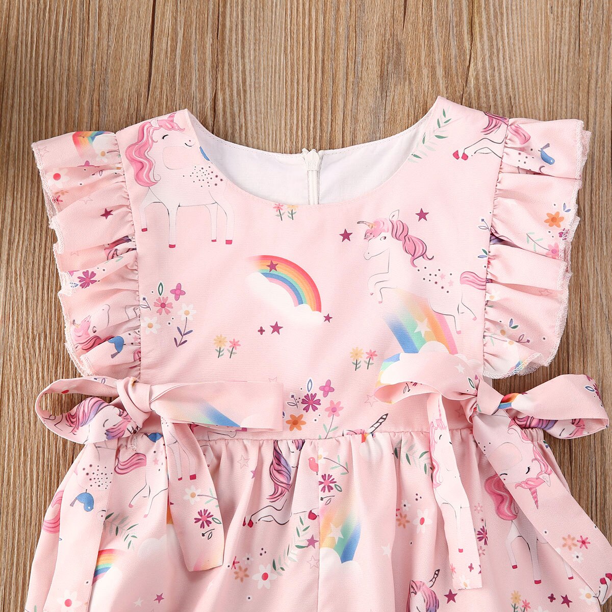 Sommer SchöNe Kleinkind Baby Mädchen Jungen Strampler Karikatur drucken Rüschen Kurzarm Rosa Overall