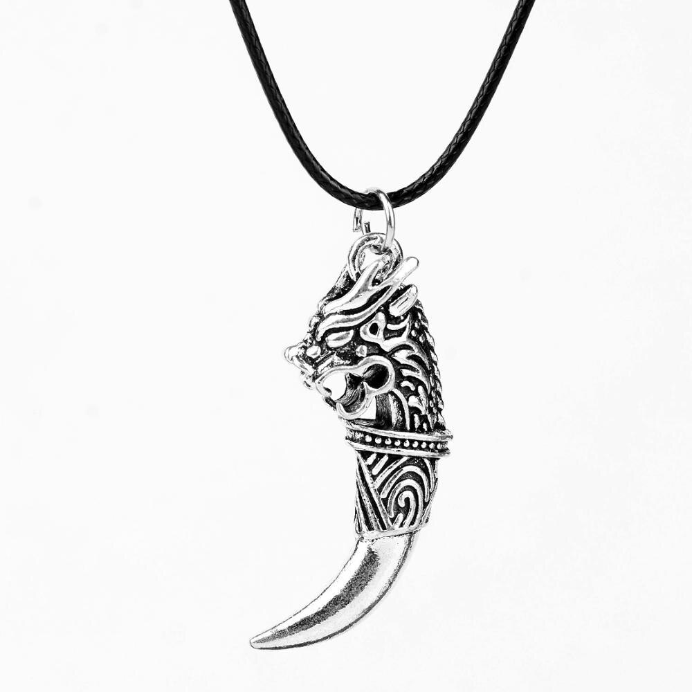 CHSXY Vintage Gothic Punk Dragon Head Necklace Personality Domineering Carving Wolf Tooth Shape Alloy Pendant Necklace Men