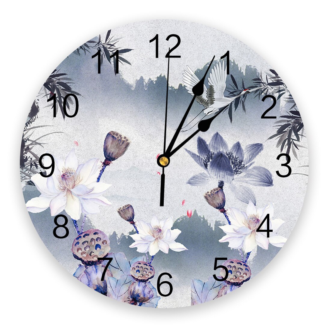 Horloge murale en pvc effet encre, motif plante et fleur, horloge numérique, décoration d'intérieur, décoration de salon moderne: Lxm 00582 ckaz 1