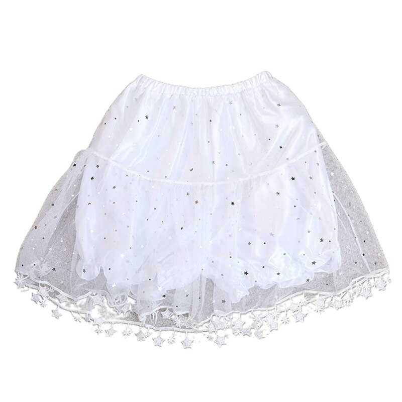 Women Petticoat Pant Pettipants Short Half Slips Underskirt with Star Tassel 17 In for Lolita Cosplay Vintage Party: White