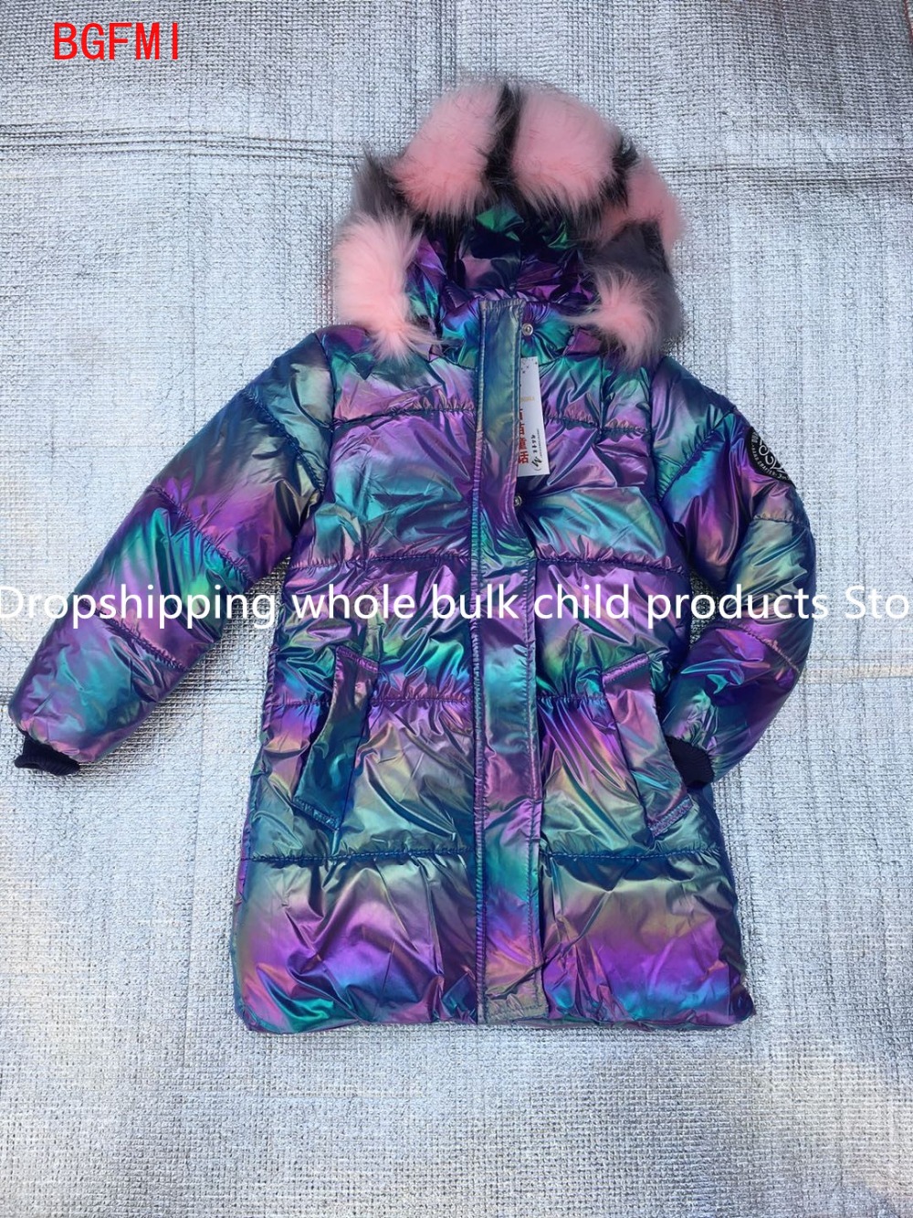 Mode Kinderen Katoenen Jas Voor Meisjes Warme Parka Gekleurde Bontkraag Thicken Bovenkleding Winter Kleding 5-13 Jaar meisje Snowsuit