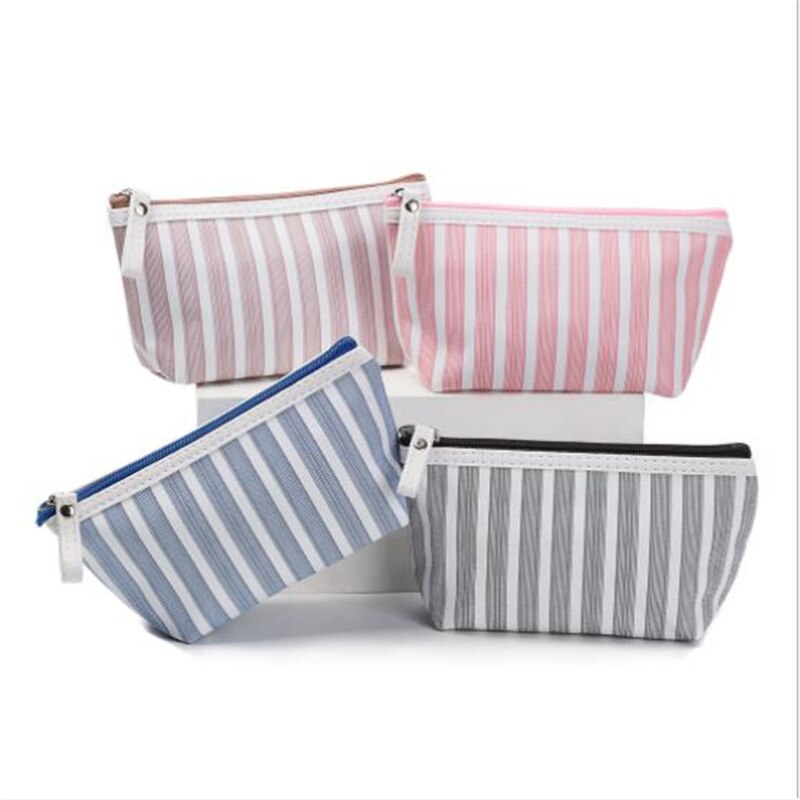 Stripe Canvas Pencil Bag Stationery Storage Bag Office School Supplies Zipper Pen Pouch Pencil Case for Students