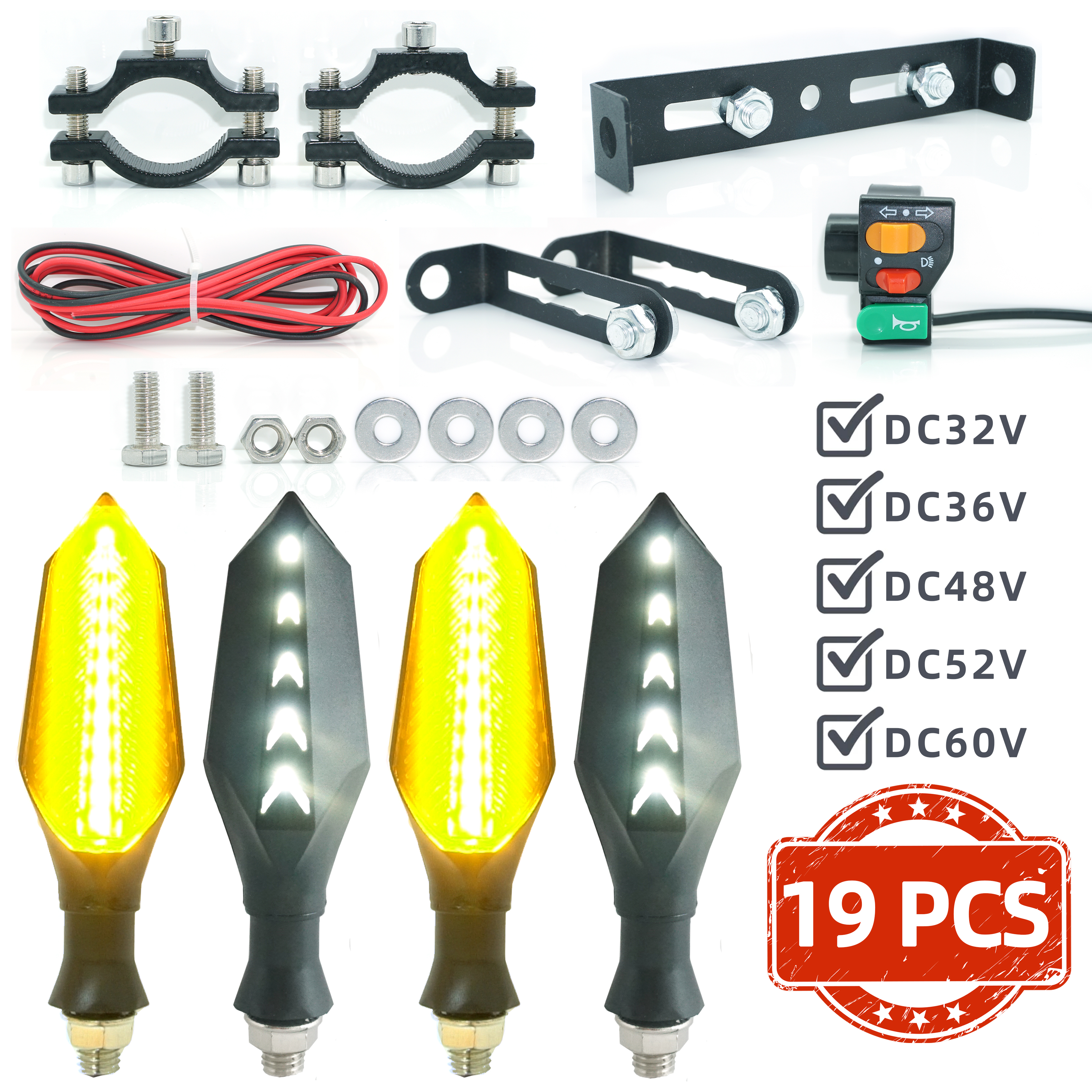 Elektrisk elcykel blinklys 12v 32v 48v 52v 60v blinklys strobe led-lys cykel motorcykel moto motorcykeltilbehør: Brun