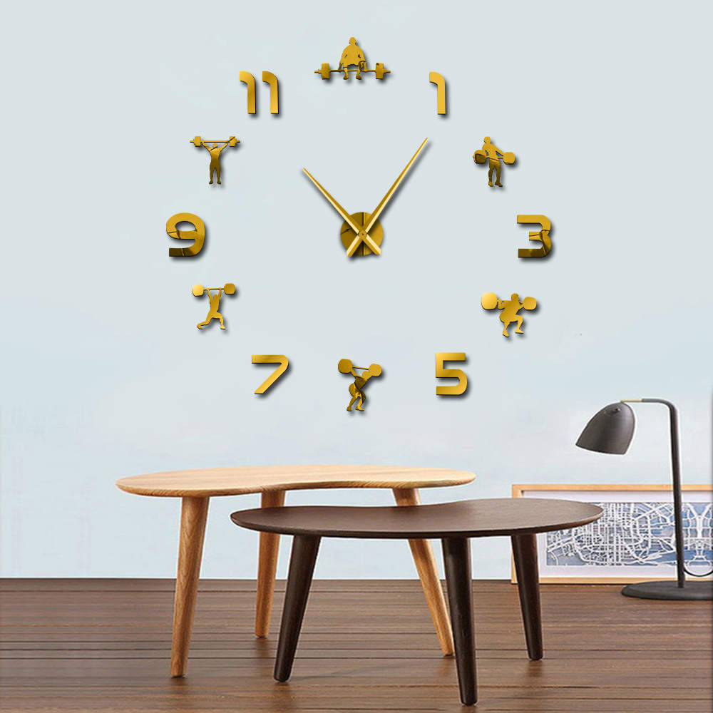 Gewichtheben Fitness DIY Riesen Uhr Fitnessstudio Zauberstab Aufkleber Uhr 3D Luxus Wanduhr Kreative Zauberstab Kunst Dekor Für Fitnessstudio