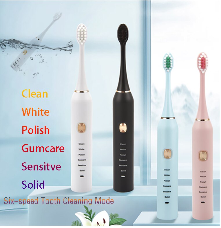 Electric Toothbrush Ultrasonic Sonic Rechargeable Tooth Brush Six-speed Mode Waterproof Whitening Teeth Brush Adult Timer Brush