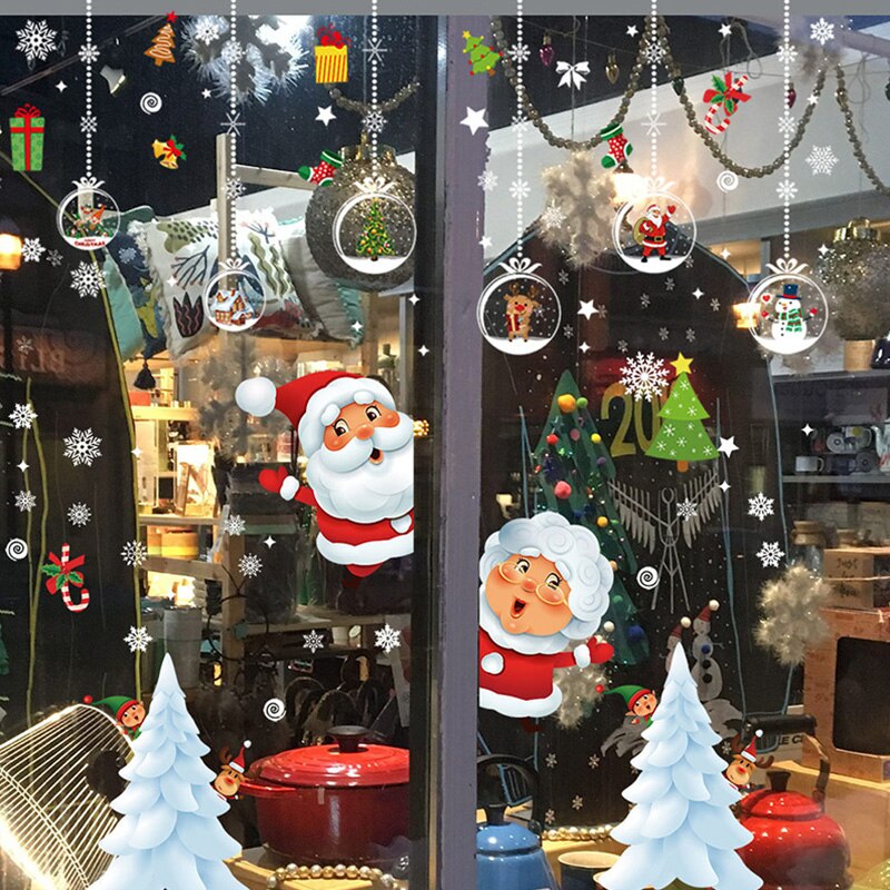 Kerst Raamstickers Kerstman Sneeuwvlok Stickers Winter Muurstickers Voor Kinderen Kamers Nieuwjaar Venster Kerstversiering