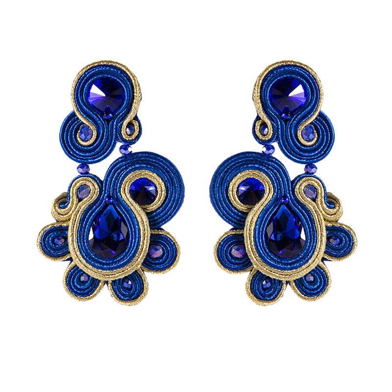 KPACTA Neue Ethnische Stil Leder Ohrringe Modeschmuck Frauen Soutache handgefertigt Weben Großen Hängenden Ohrring: Blau