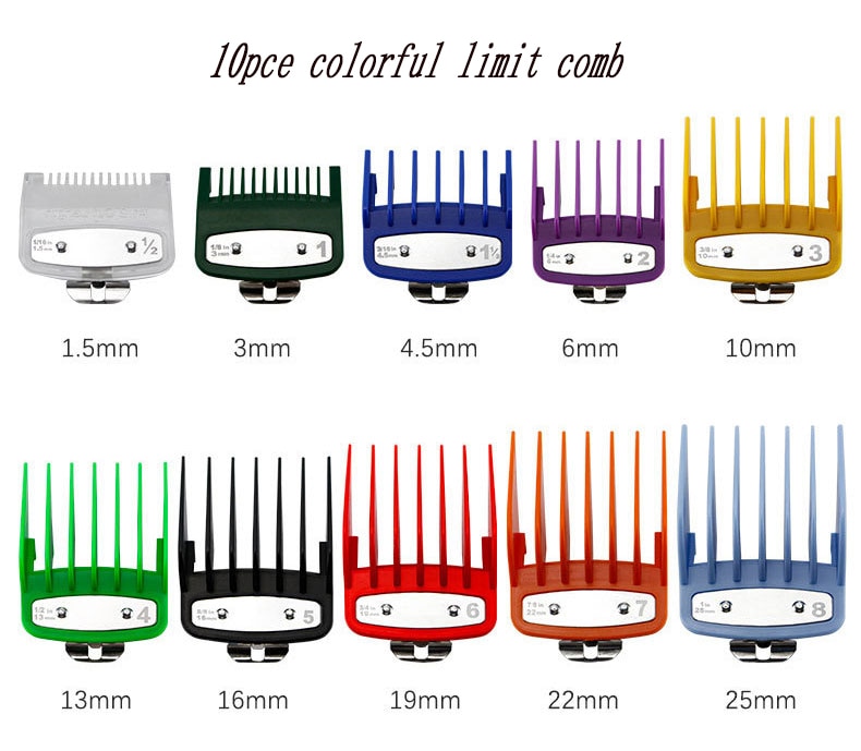 10pce Hair Clipper Limit Comb Guide Attachment Size Barber Replacement 3/6/10/13/16/19/22High /25/1.5/4.5mm