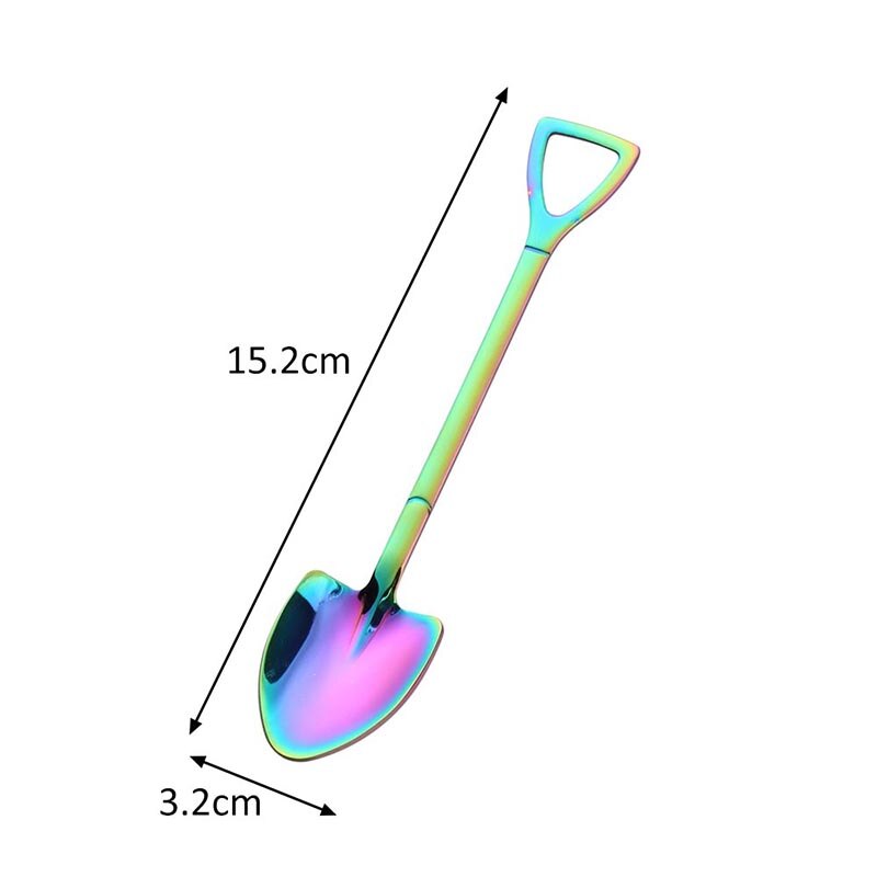 1Pcs 304 Stainless Steel Iron Shovel Spoon Retro Style Coffee Ice Cream Spoon 3Colors Multi Purpose Cusp/Square Kitchen Gadget: colorful cusp 