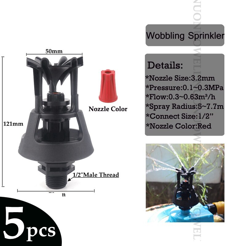 2 ~ 20 pièces durables arroseurs d'irrigation ferme verger oscillant buse rotative jardin pelouse paysage oscillant pulvérisateurs d'arrosage: 5pcs Red Nozzle