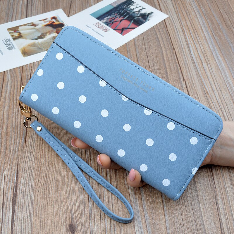 Women's Wallets Women's Long Zippers Korean Student Polka Dot Wallets Large Capacity Hand Bag Soft Wallets