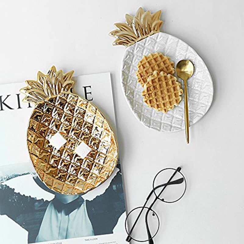 Bandeja de almacenamiento de cerámica de piña, paleta de joyería de piña, paleta de comida, plato para frutos secos, Plato decorativo para el hogar, blanco