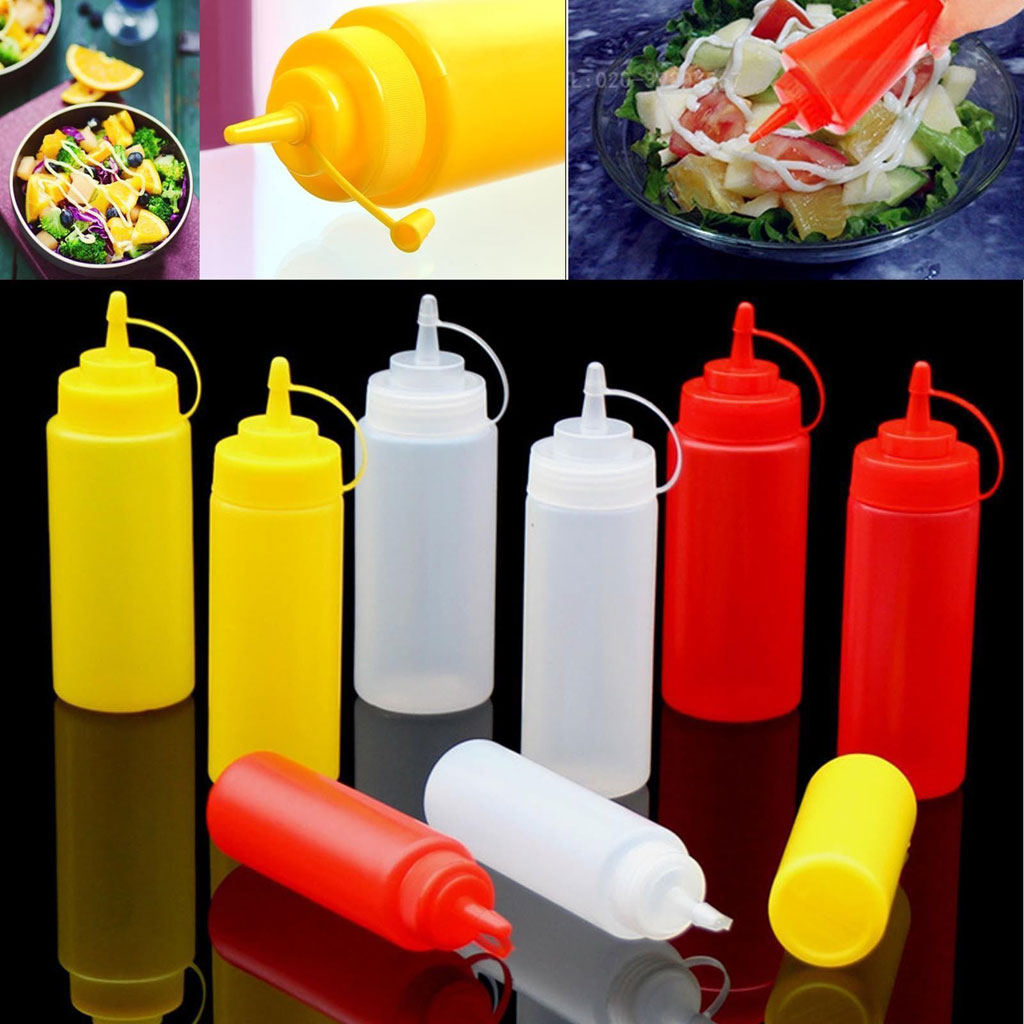 Acessórios de cozinha durável molho de salada de vinagre de mostarda plástico squeeze dispensador de óleo garrafa ketchup mostarda vermelho 240ml