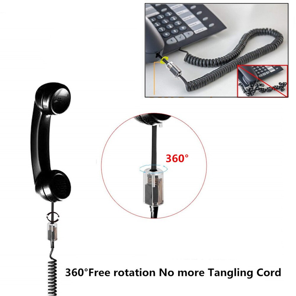 2pcs Swivel Organisers Extended Connector Anti Winding Handset Coil Office Telephone Cable Detangler 360 Degree Rotating Handle