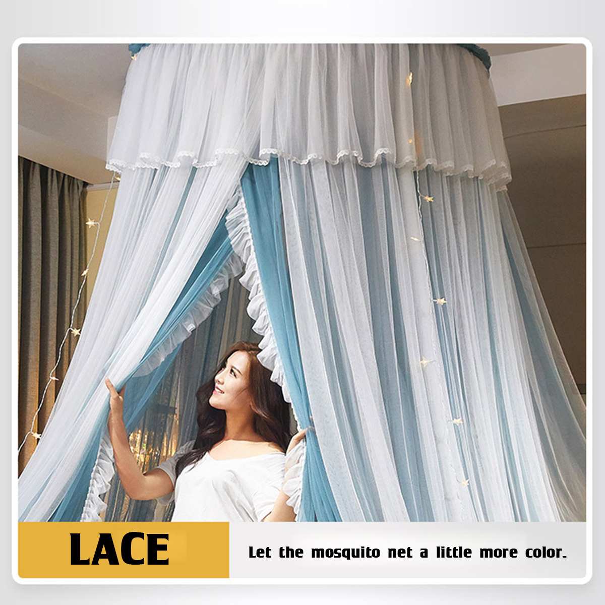 Luxury Double Layer Bed Canopy Mosquito Net Full Queen King Size Netting Bed Pink Purple White Round Princess Mosquito Net