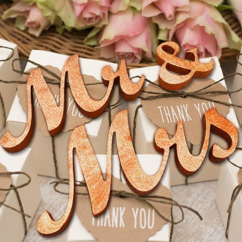 3 piezas de brillo romántico MR MRS letras decorativas signos boda foto Prop Set tablero de abedul + Accesorios de boda de madera contrachapada