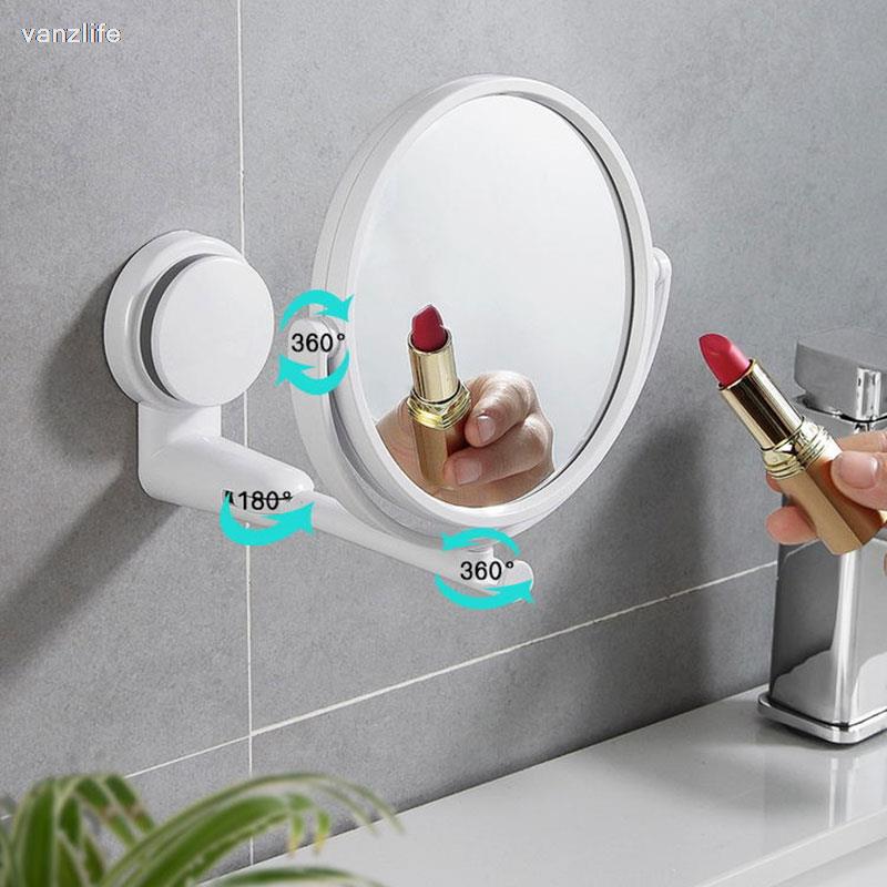 vanzlife Dormitory wall-mounted vanity mirror foldable rotating single mirror home bathroom free punching HD round vanity mirror