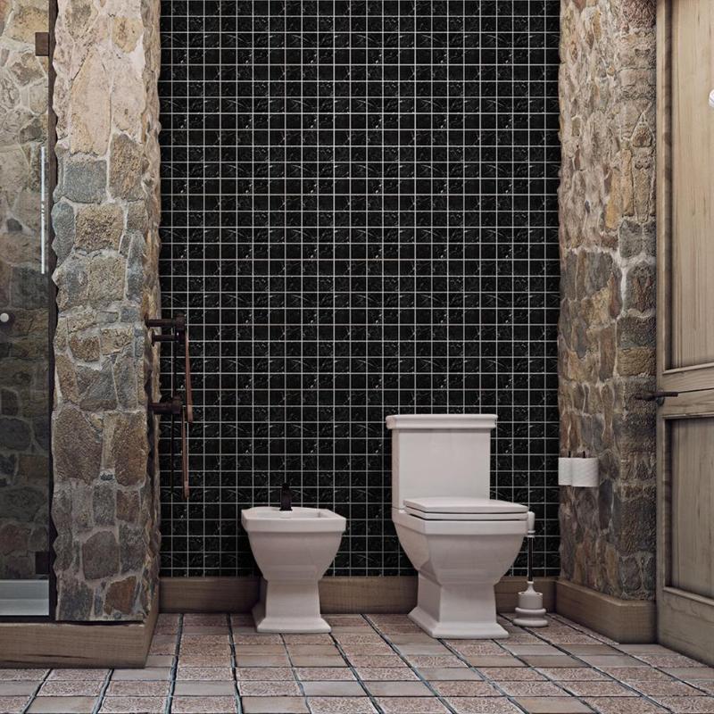10pcs 10*10cm PVC Tiles Sticker Adhesive Black Waterproof Mosaic Kitchen Bathroom Adhesive Wall Sticker Home Decor