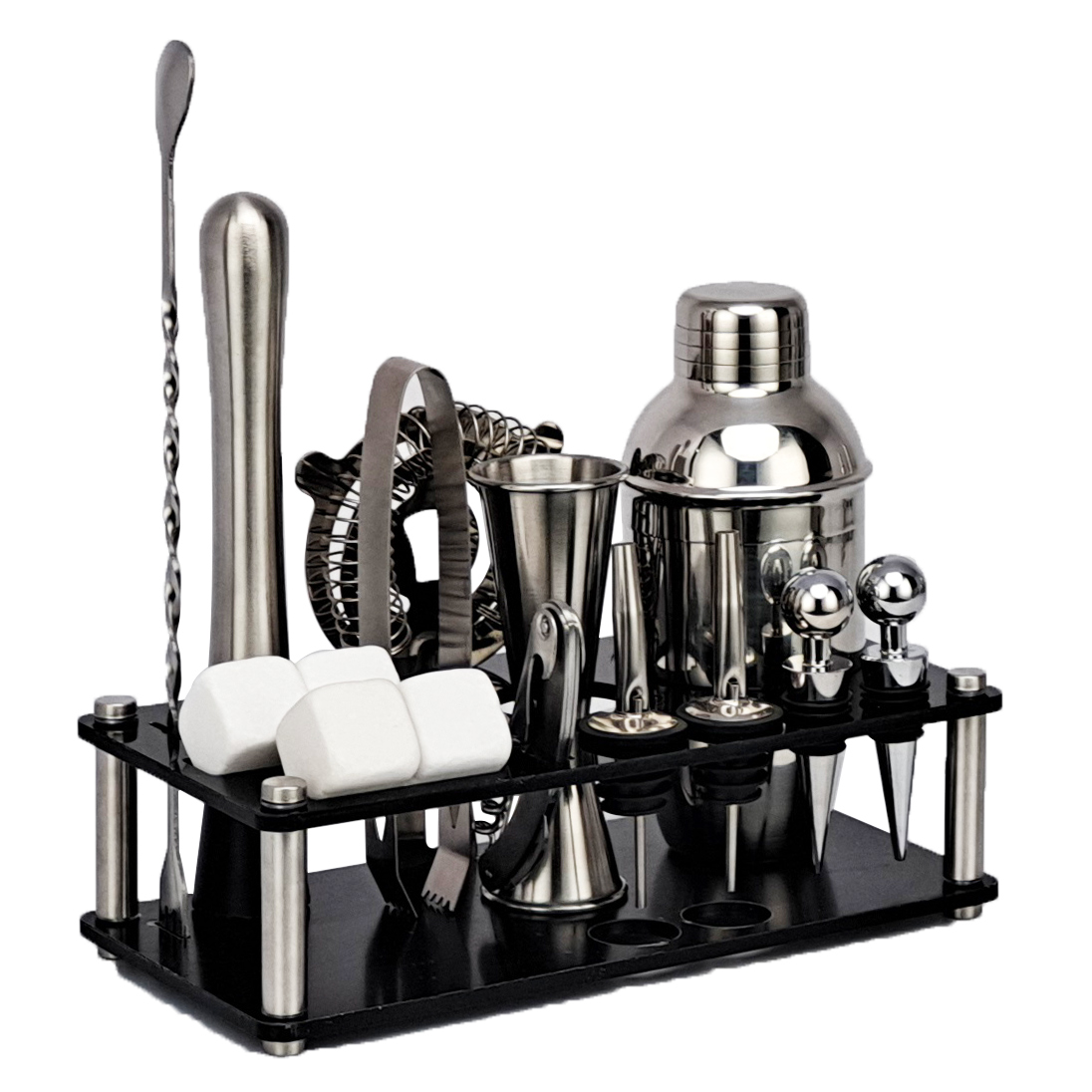 Bartender Kit， 16-Piece Cocktail Shaker Set Whiskey Stone Acrylic Stand， For Mixed Drinks Martini Bar Tools Set Stainless Steel: cg1215-S16-350