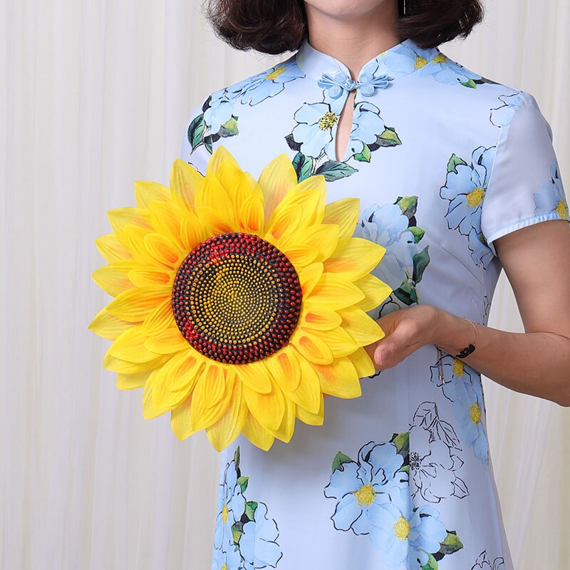Big Size Artificial Sunflower Silk Yellow Flower Head For Home Party Wedding Decor Dance Props Performing Props: 32cm