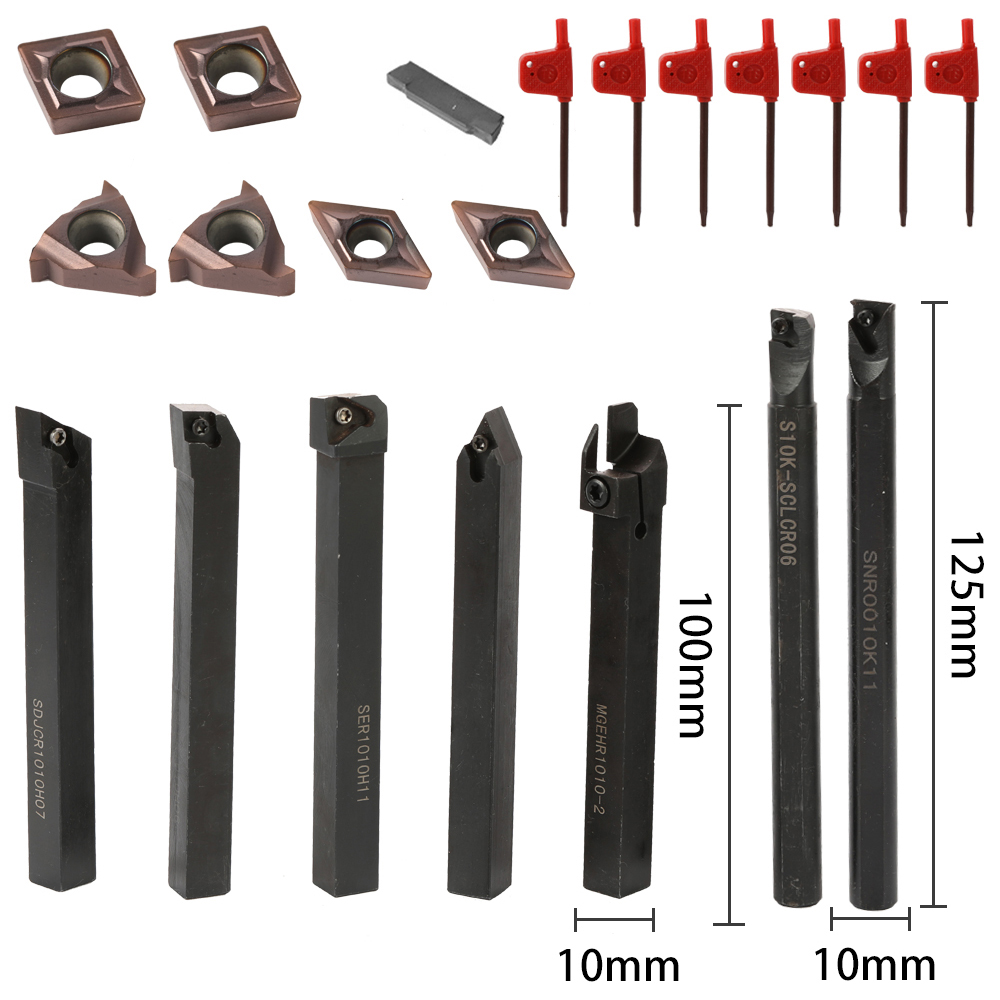 8mm 10mm 12mm 16mm Shank Lathe Turning Tool Holder Boring Bar Lathe Tool Lathe Cutter CNC Metal Turning Rod Holders and Inserts: Dark Grey