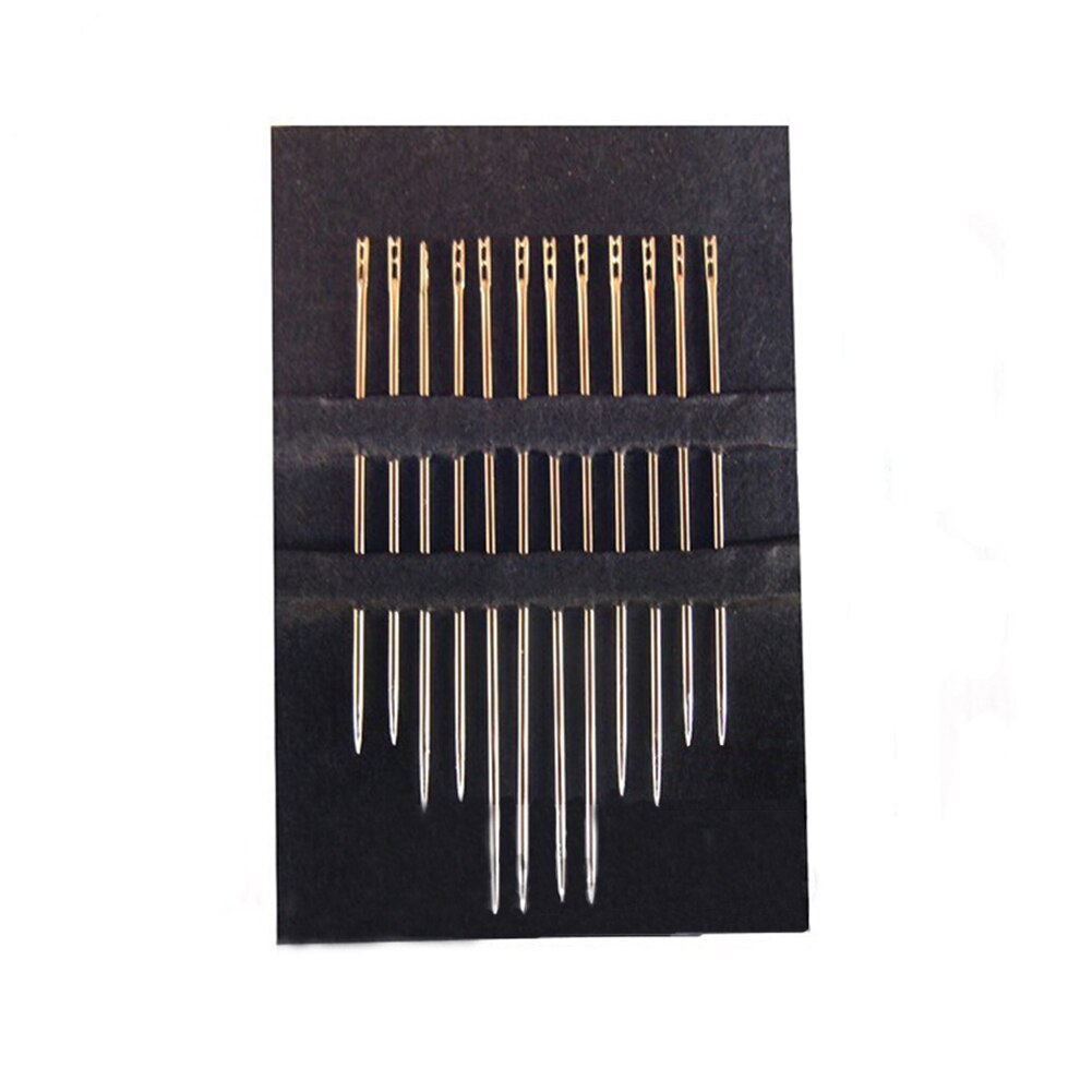 12pcs/set Art Self Threading DIY Double Hole For Old Man Hand Tool Sewing Needle Repair Stitch Blind Metal Easy To Use Craft