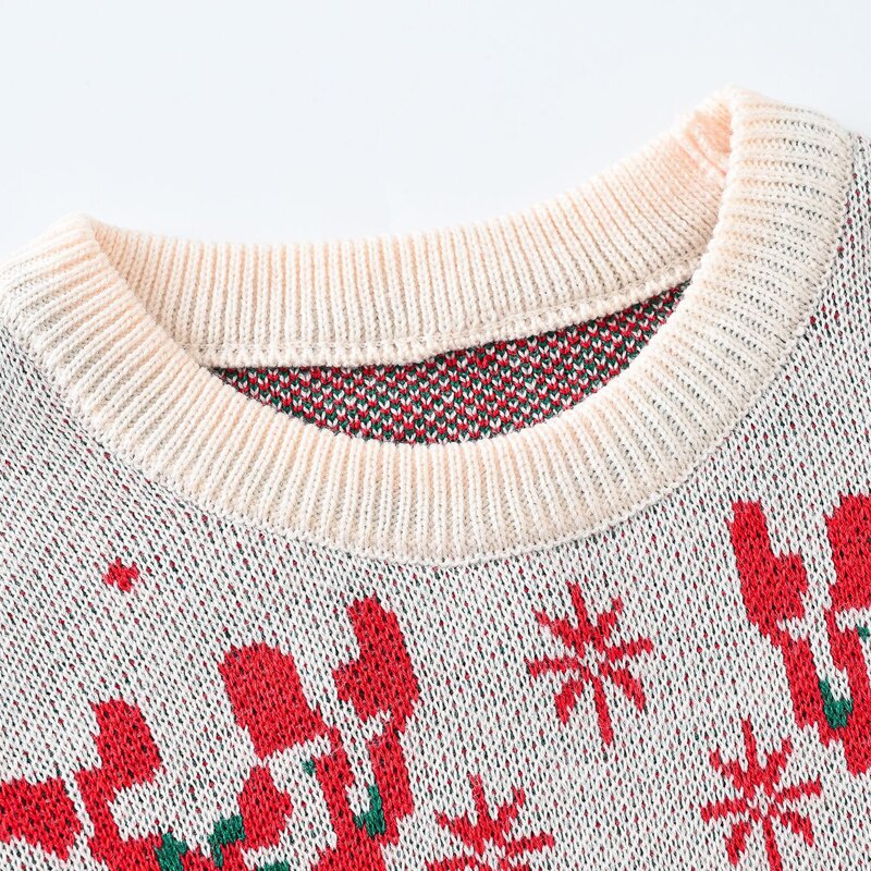 freundlicher Weihnachten zur Seite fahren Outfits Mädchen Herbst Winter Karikatur Hirsch Langarm Rundhals zur Seite fahren Gestrickte Spitzen 3-8 jahre